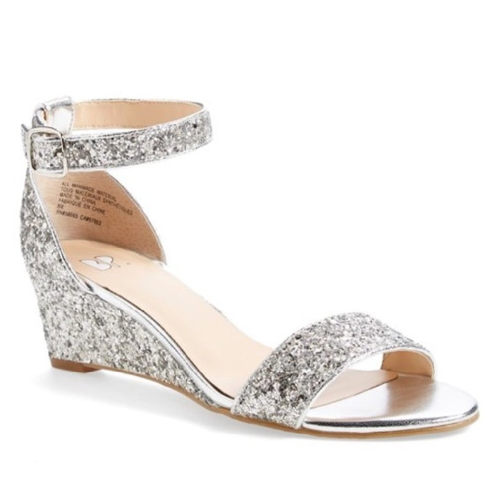 BP. Silver Glitter Roxie Wedge Sandals